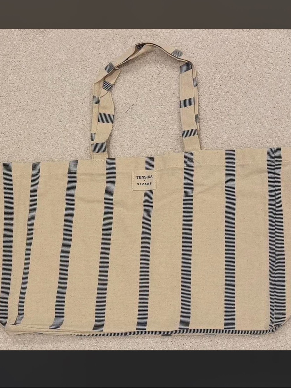 Sézane Striped Canvas Tote in Beige and Navy
